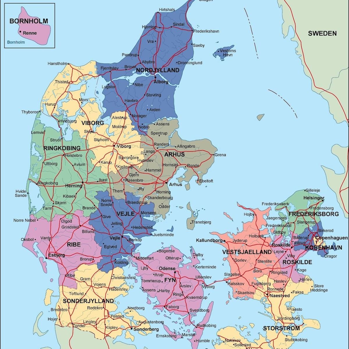 Denmark political map Map of denmark political (Northern Europe Europe)