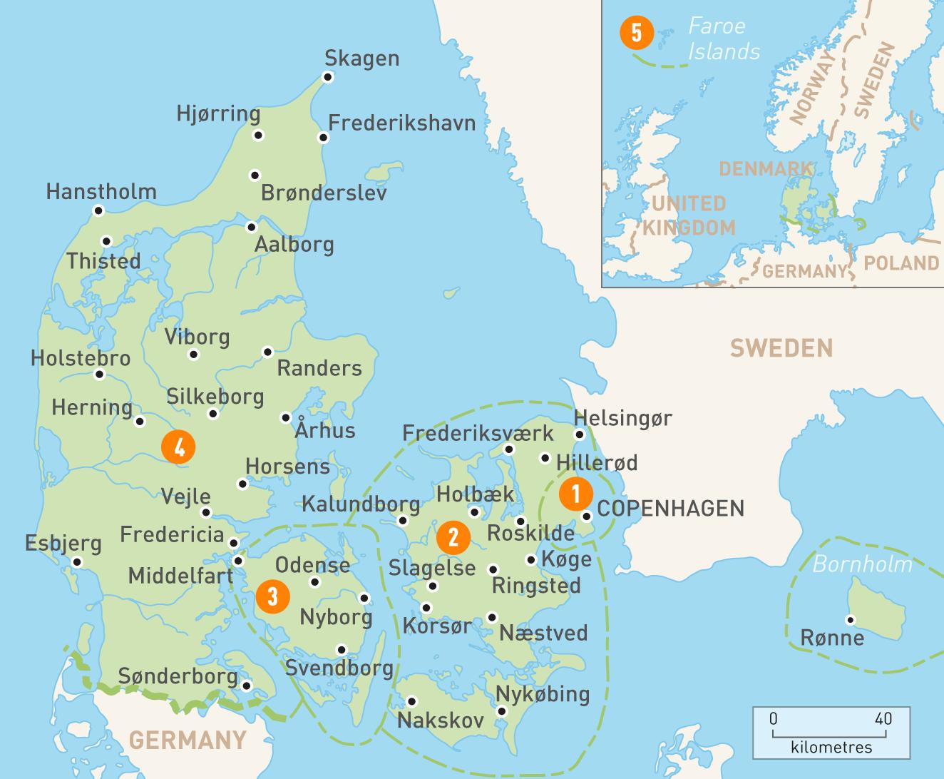 Denmark regions map - Denmark provinces map (Northern Europe - Europe)